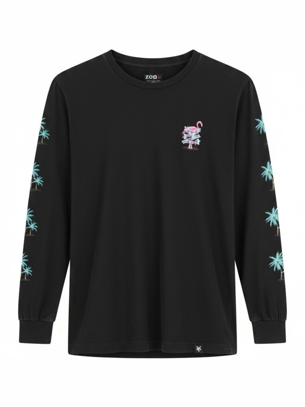 Zoo York Black Long-Sleeve Tee with Teal Palm and Pink Flamingo